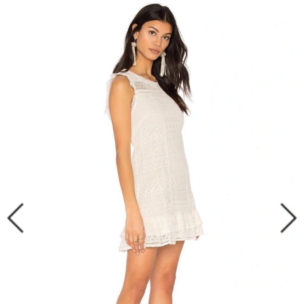 Joie Dress Womens XS Porcelain White Lindell Lace Shift Mini Ruffle Wedding
